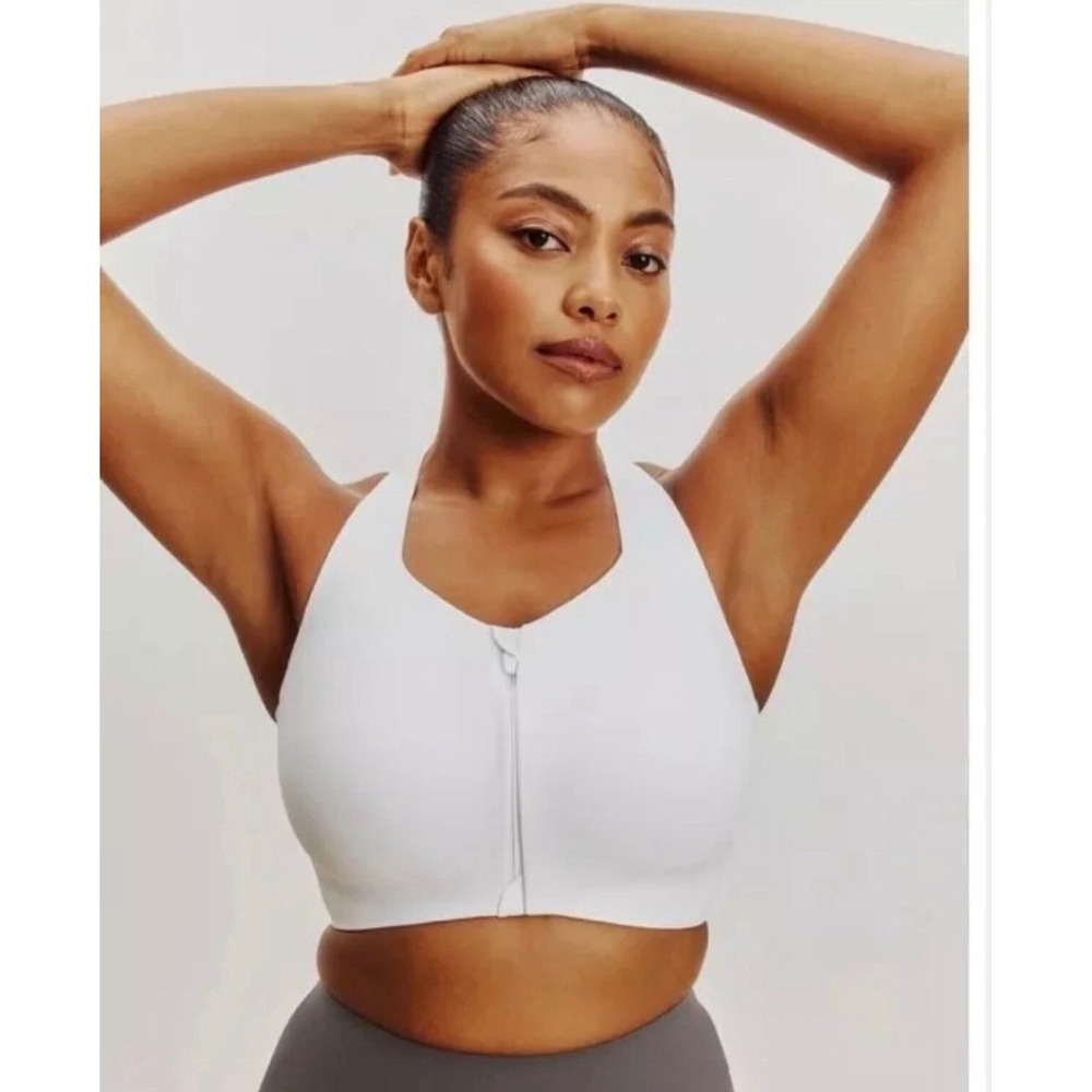Knix Catalyst Front Zip Sports Bra Women Size 6 34D White High Impact Supportive
